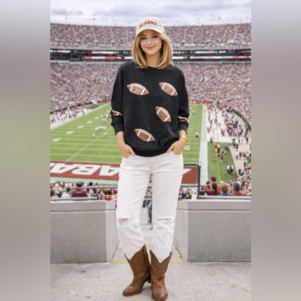 Black Football Print Women's Sweatshirt